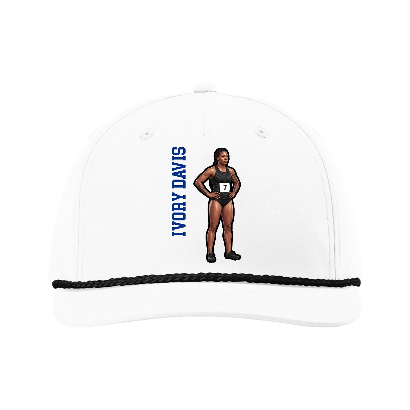 Five-Panel Classic Rope Cap — Name Vertical in White