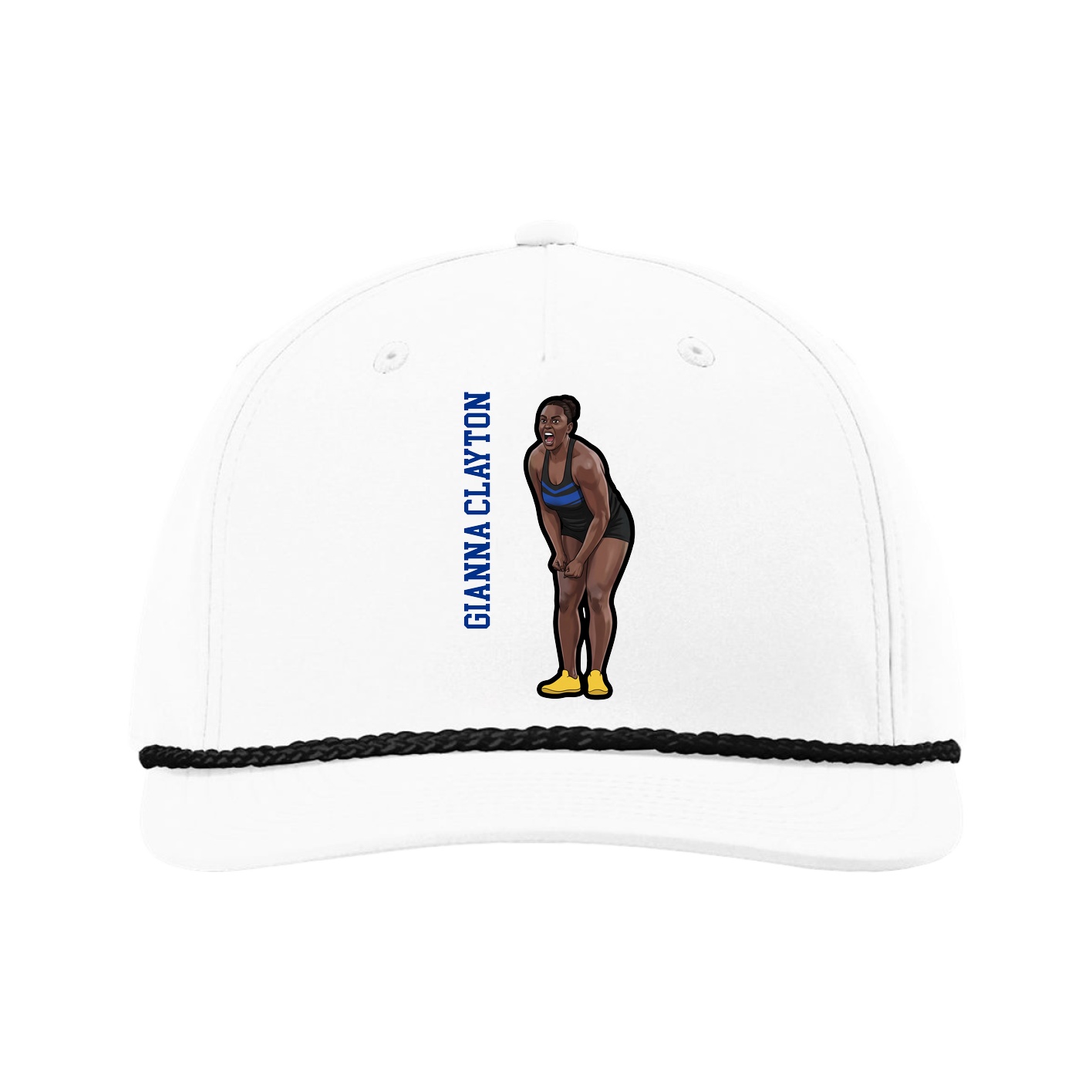 Five-Panel Classic Rope Cap — Name Vertical in White