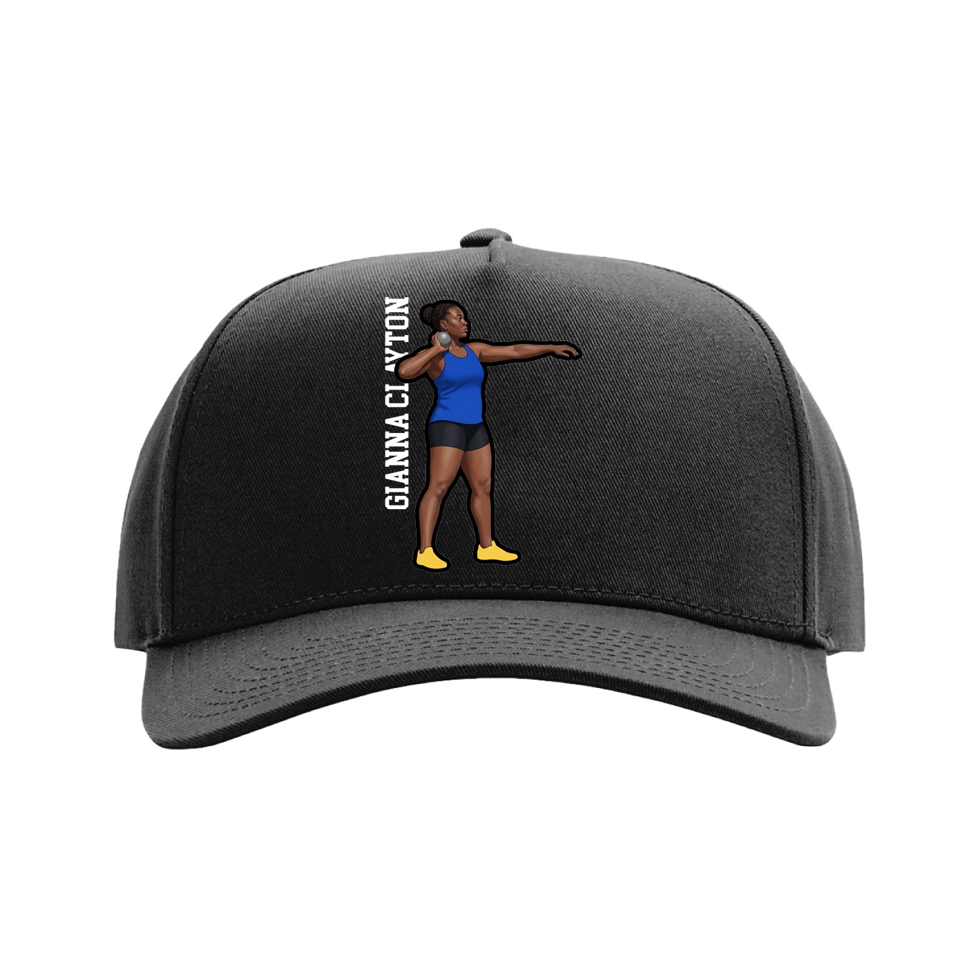 Full Fabric Five-Panel Champ Cap — Name Vertical in Black
