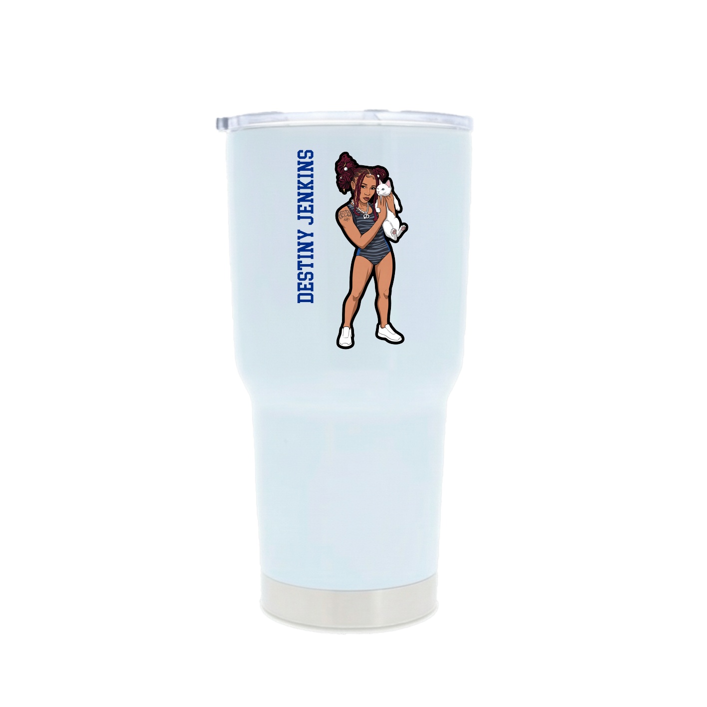 30oz Stainless Steel Tumbler — Name Vertical in White