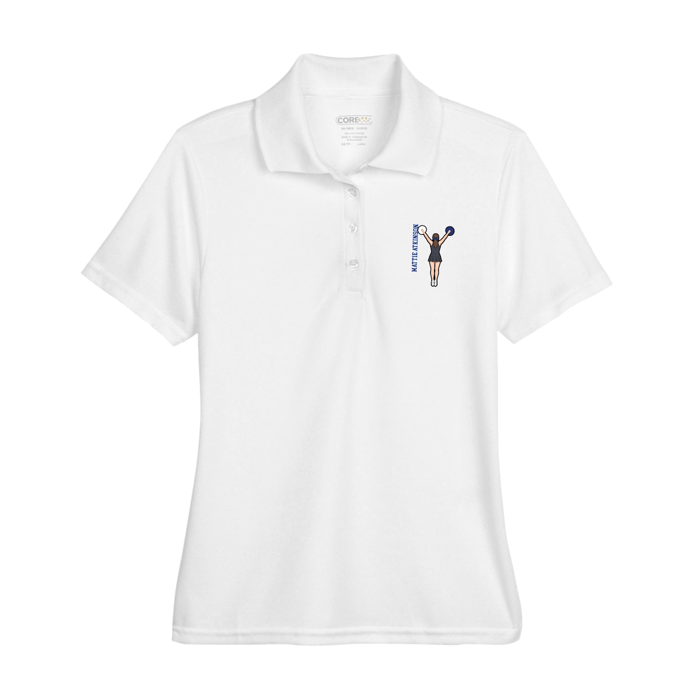Womens Performance Polo — Name Vertical in White
