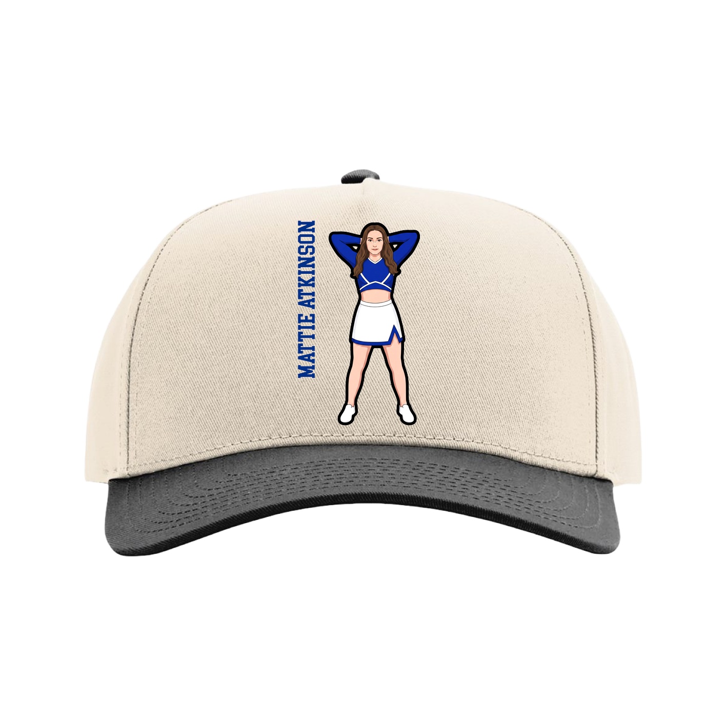 Full Fabric Five-Panel Champ Cap — Name Vertical in Cream/Black