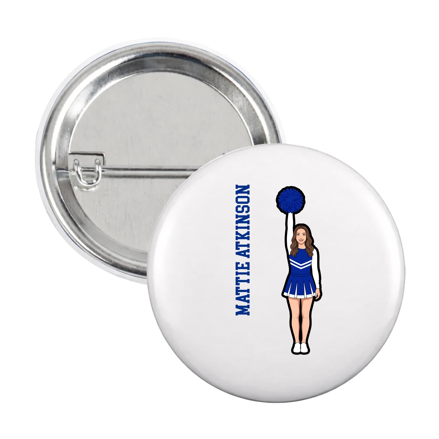 Game Day Button — Name Vertical in White