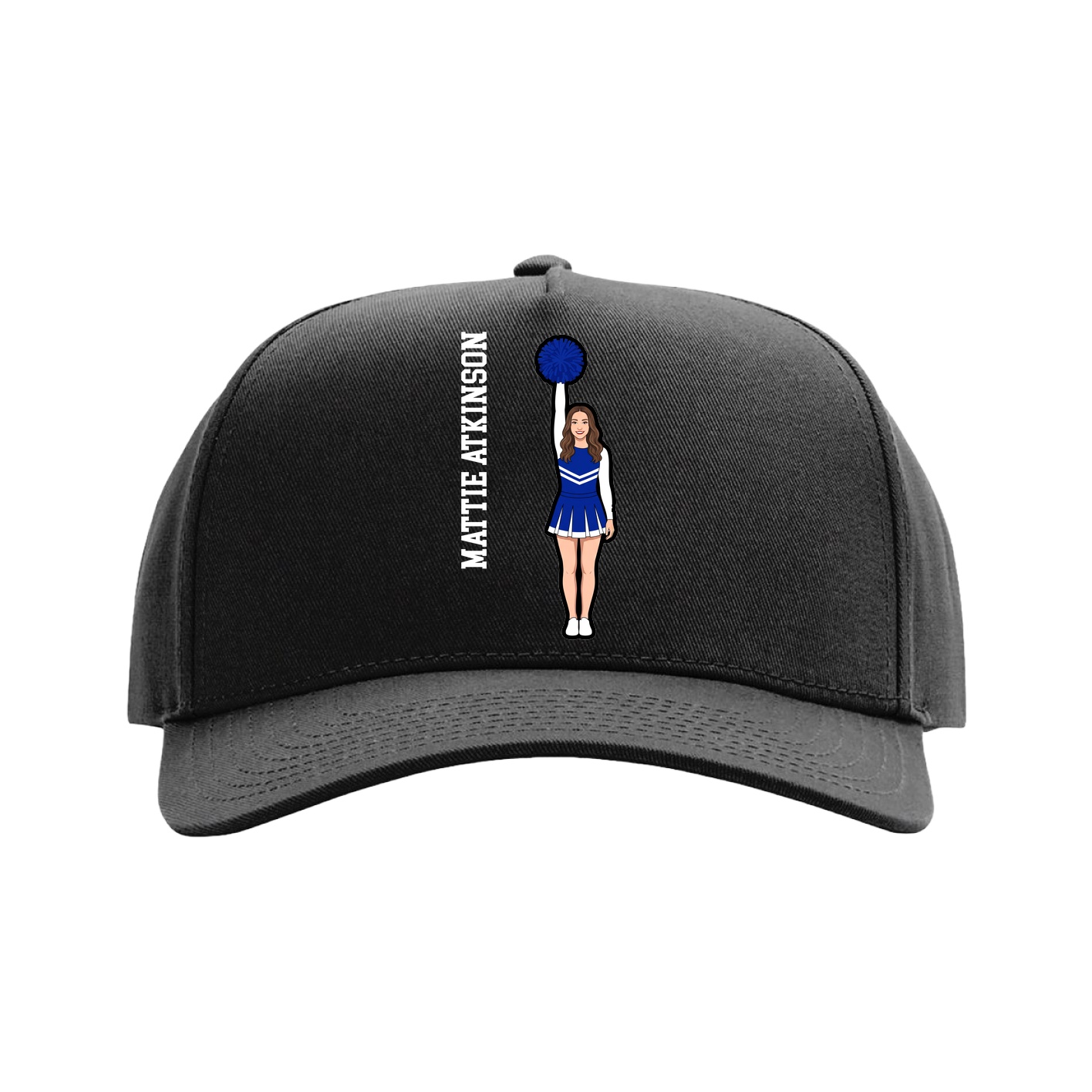 Full Fabric Five-Panel Champ Cap — Name Vertical in Black