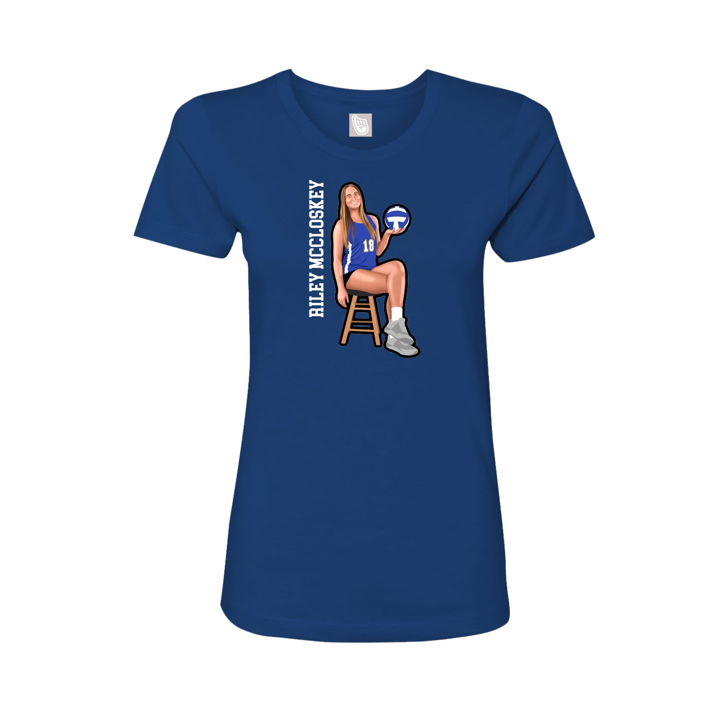 Fitted Women's Tee — Name Vertical in Royal