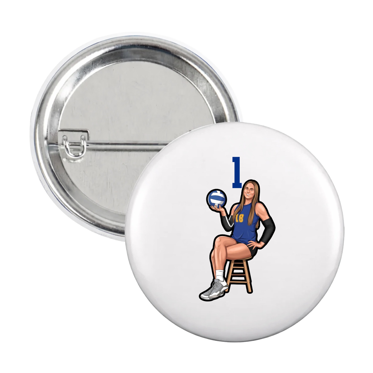 Game Day Button — Number Top in White