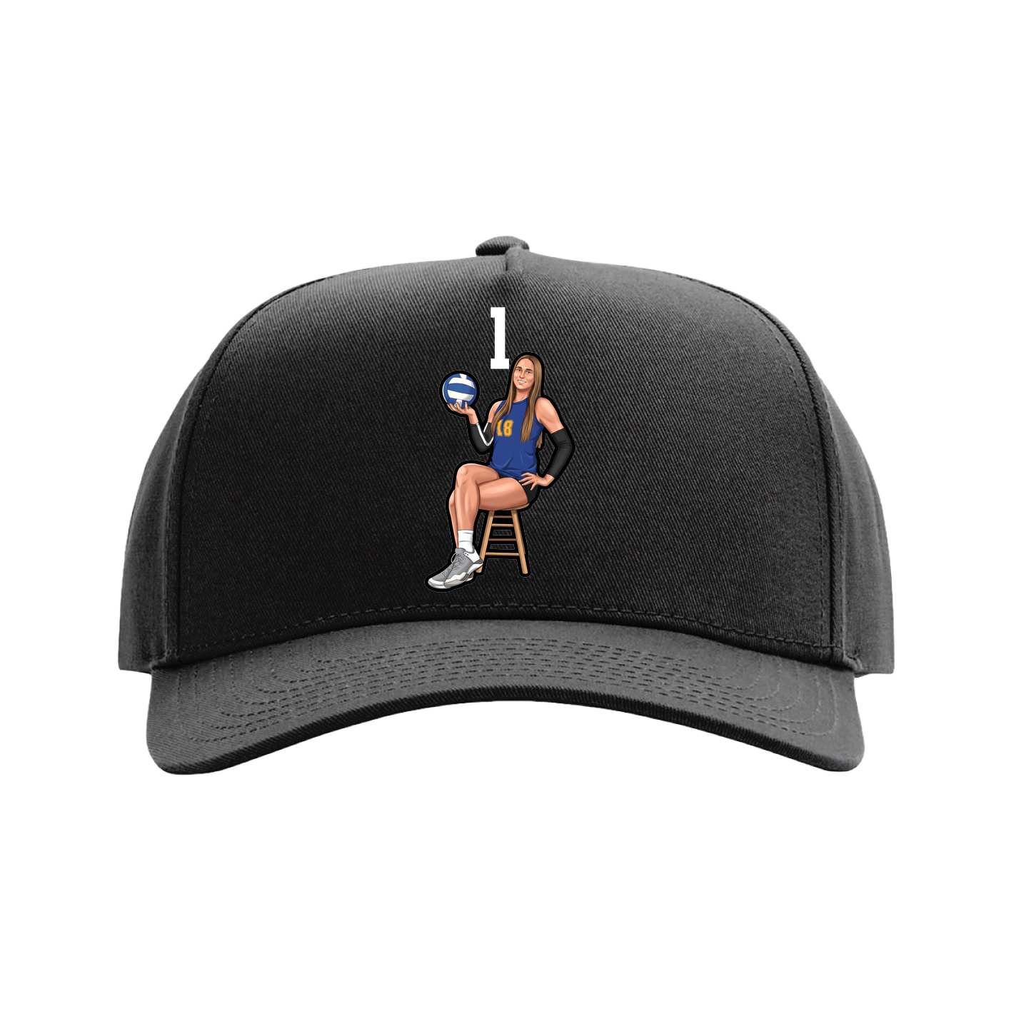 Full Fabric Five-Panel Champ Cap — Number Top in Black