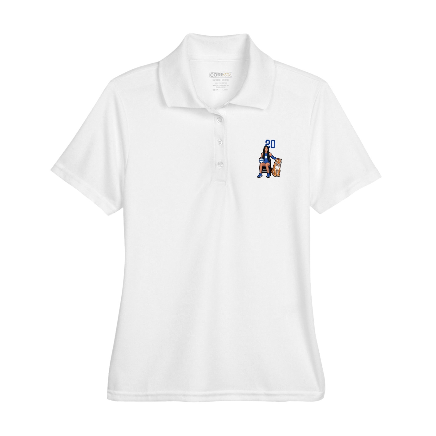Womens Performance Polo — Number Top in White