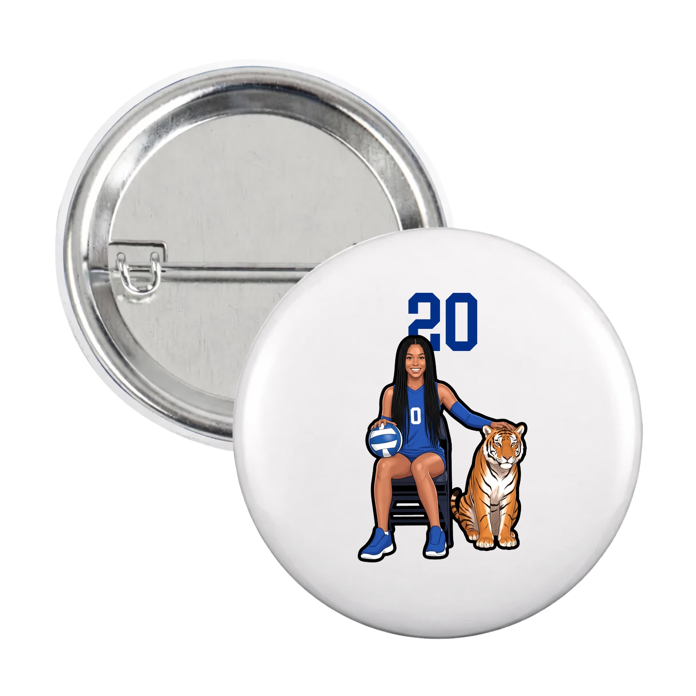 Game Day Button — Number Top in White