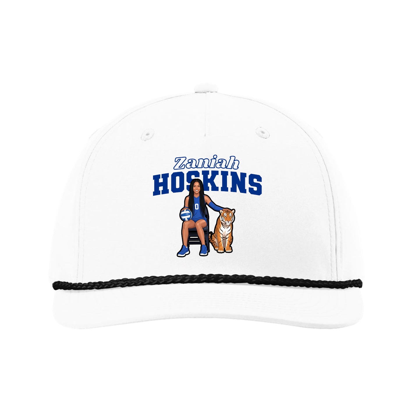 Five-Panel Classic Rope Cap — Name Arch in White