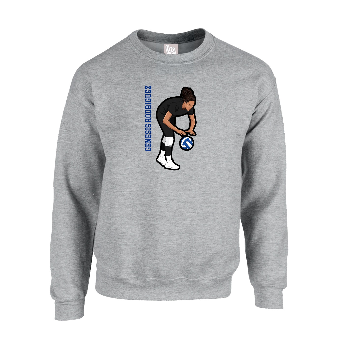 Fleece Crew — Name Vertical in Grey