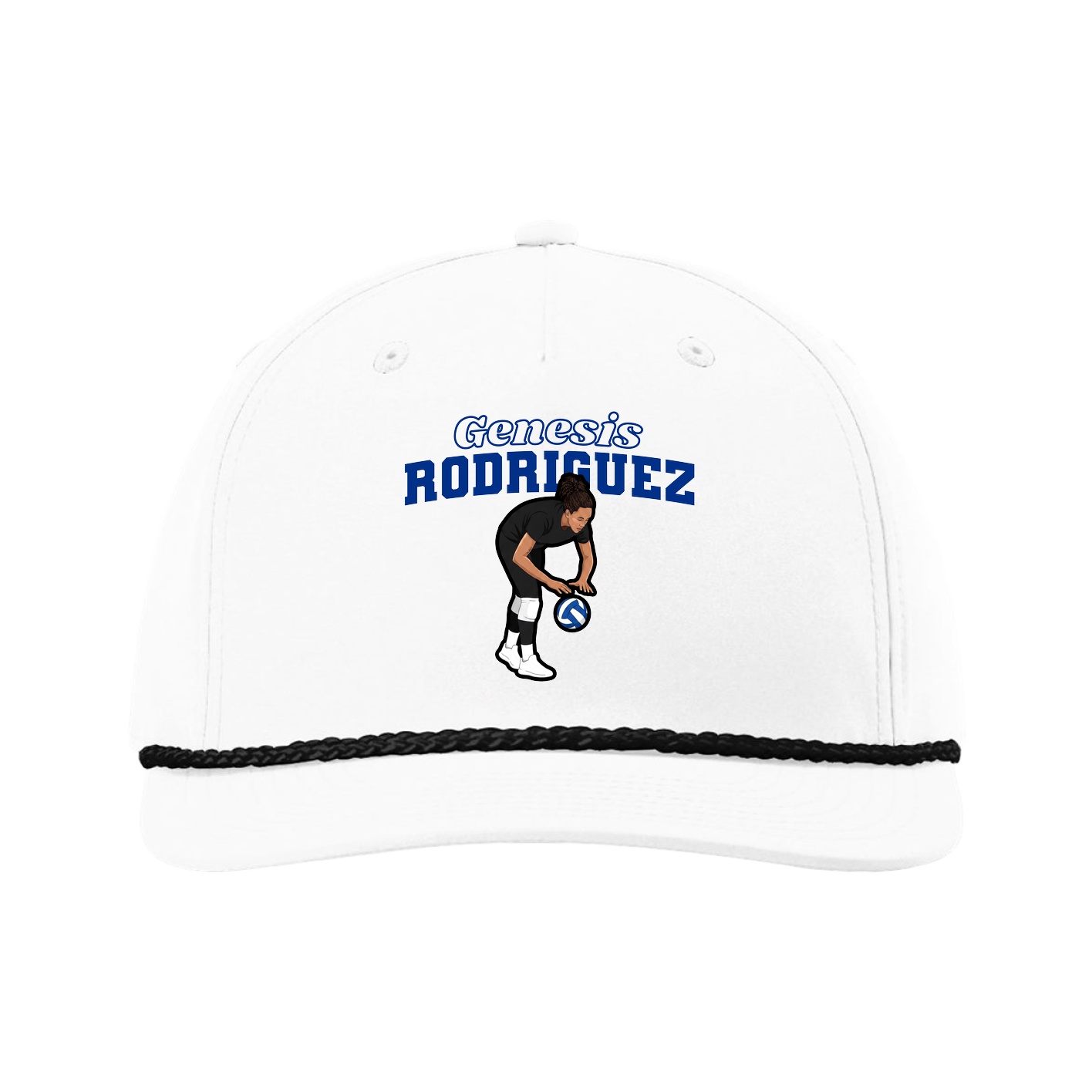 Five-Panel Classic Rope Cap — Name Arch in White