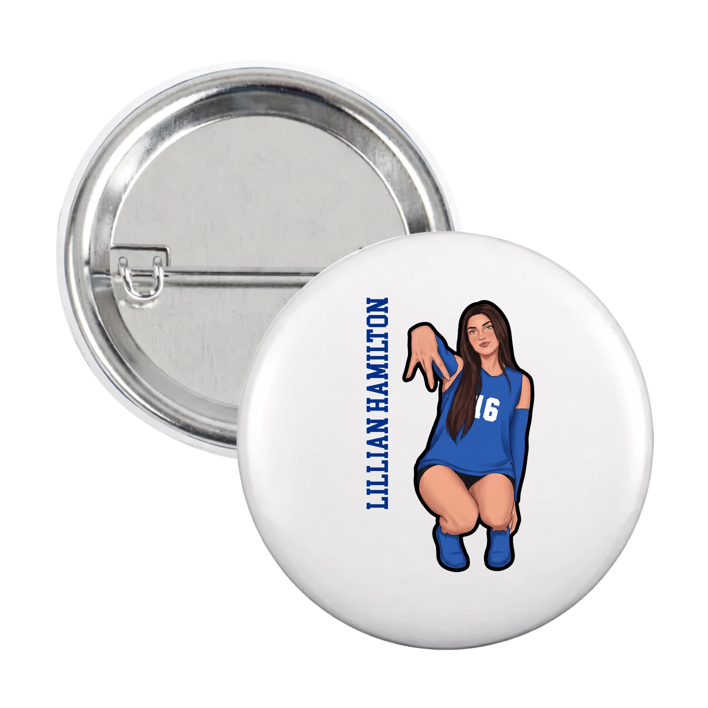 Game Day Button — Name Vertical in White