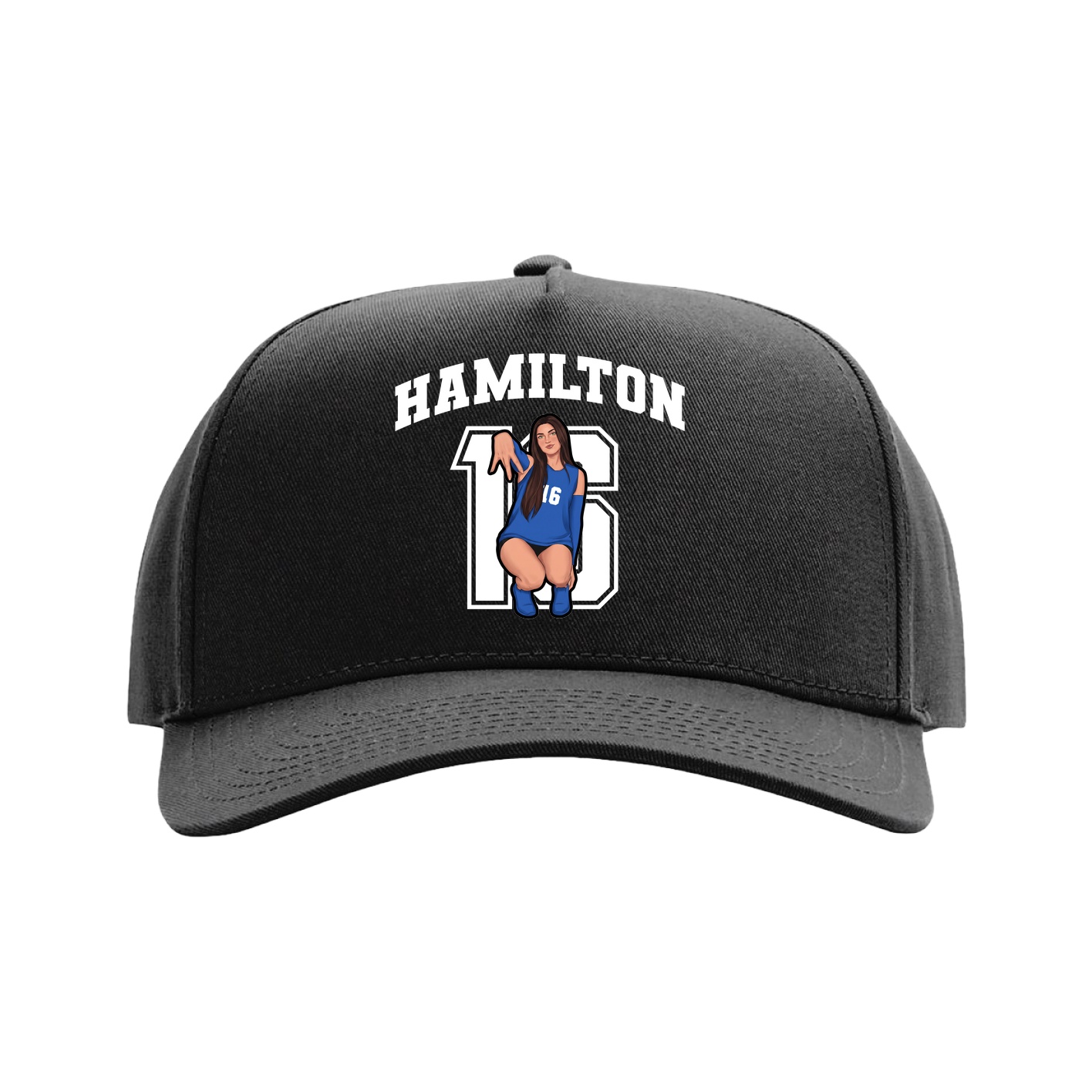 Full Fabric Five-Panel Champ Cap — Number in Black