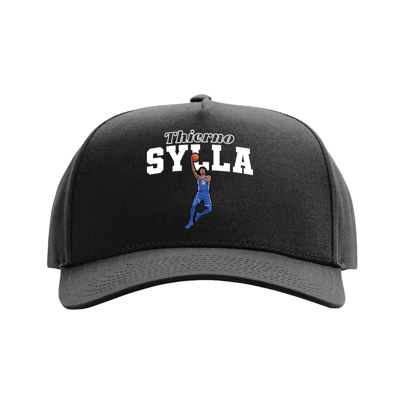 Full Fabric Five-Panel Champ Cap — Name Arch in Black