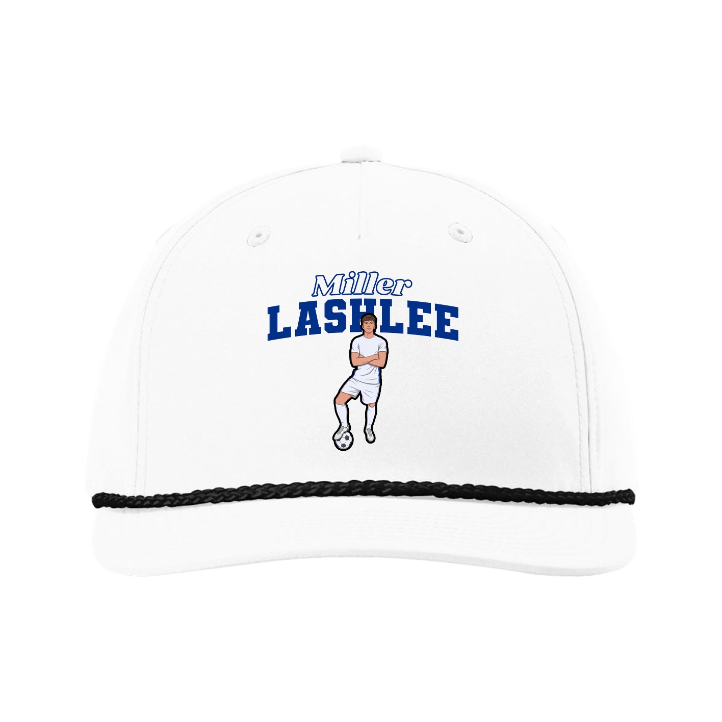 Five-Panel Classic Rope Cap — Name Arch in White