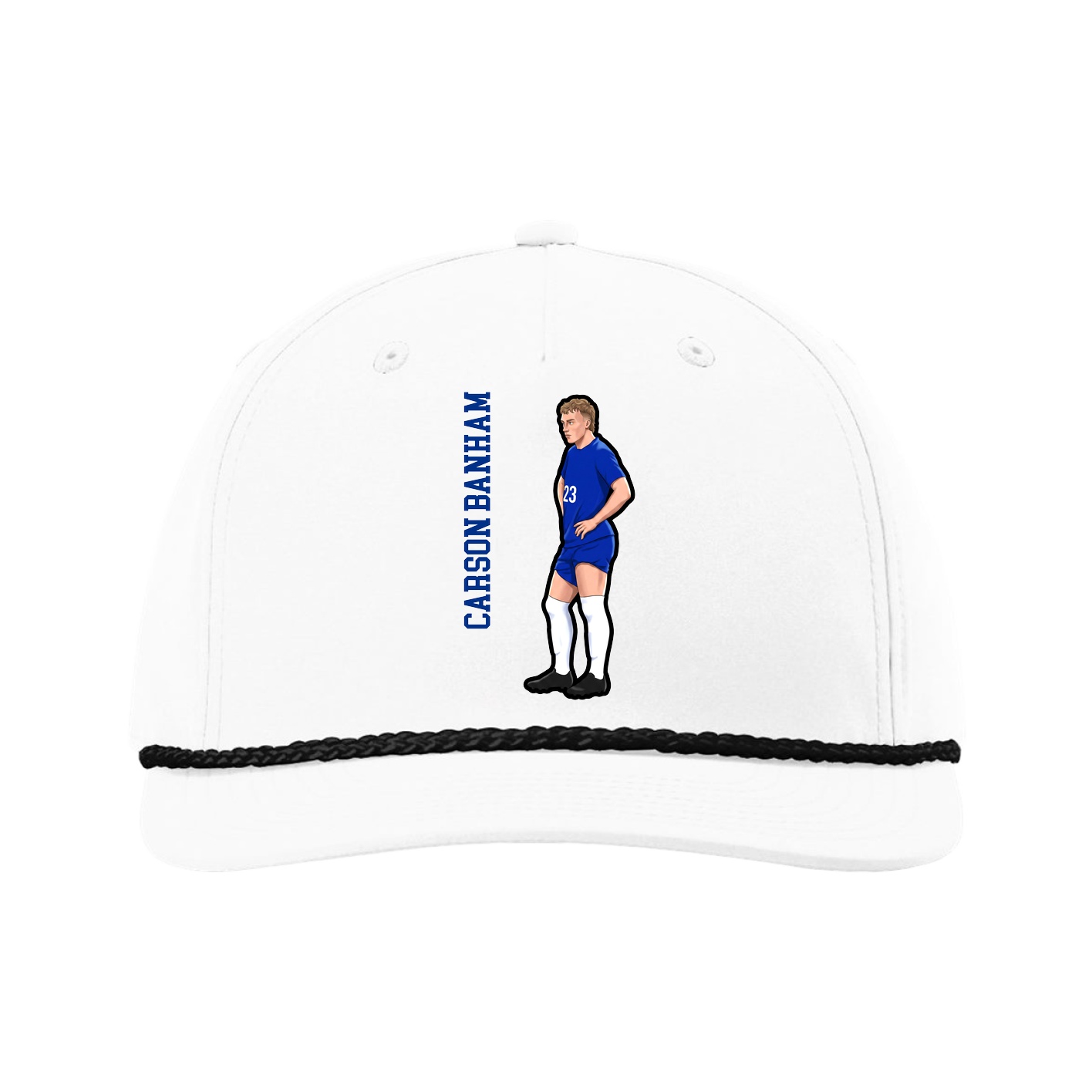 Five-Panel Classic Rope Cap — Name Vertical in White
