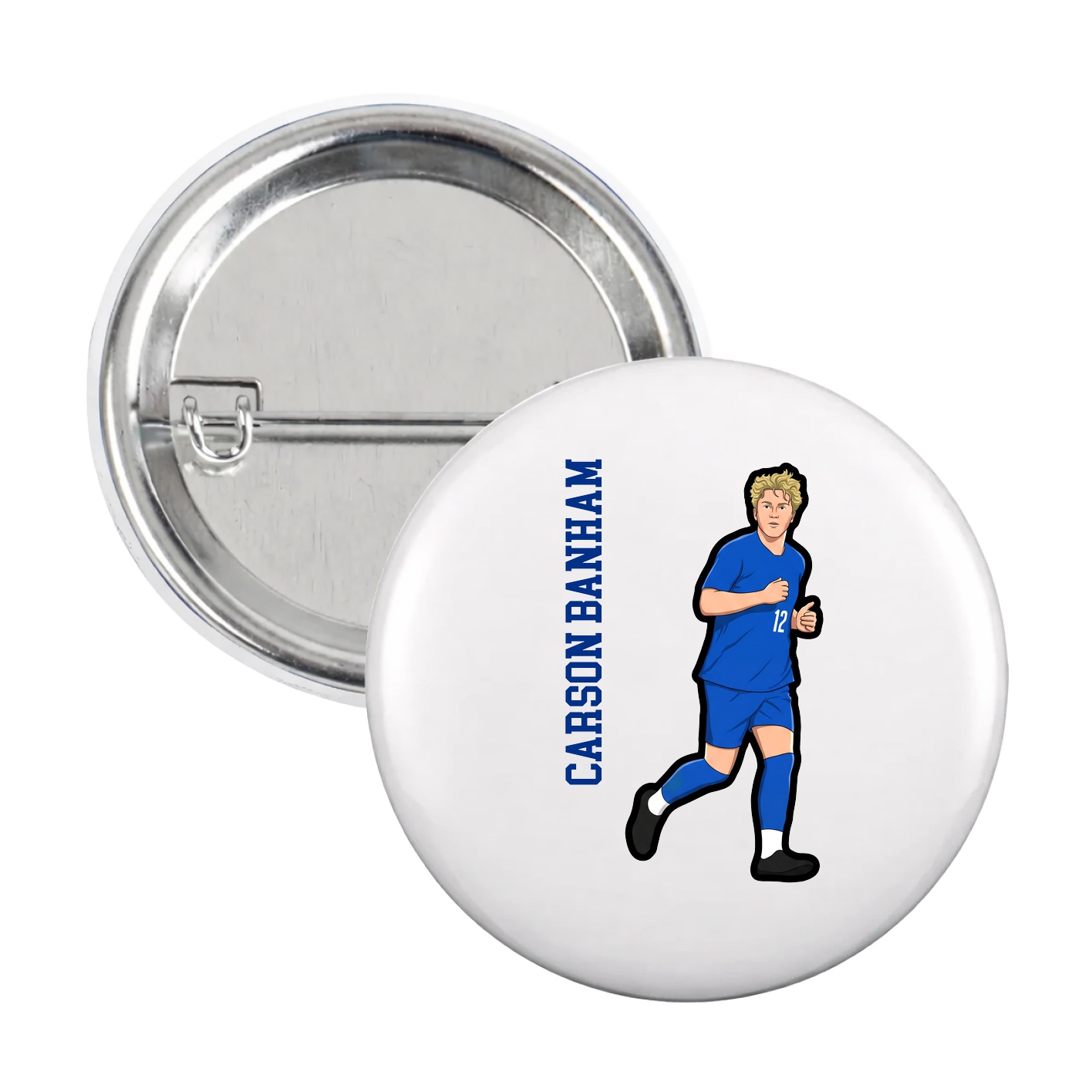 Game Day Button — Name Vertical in White