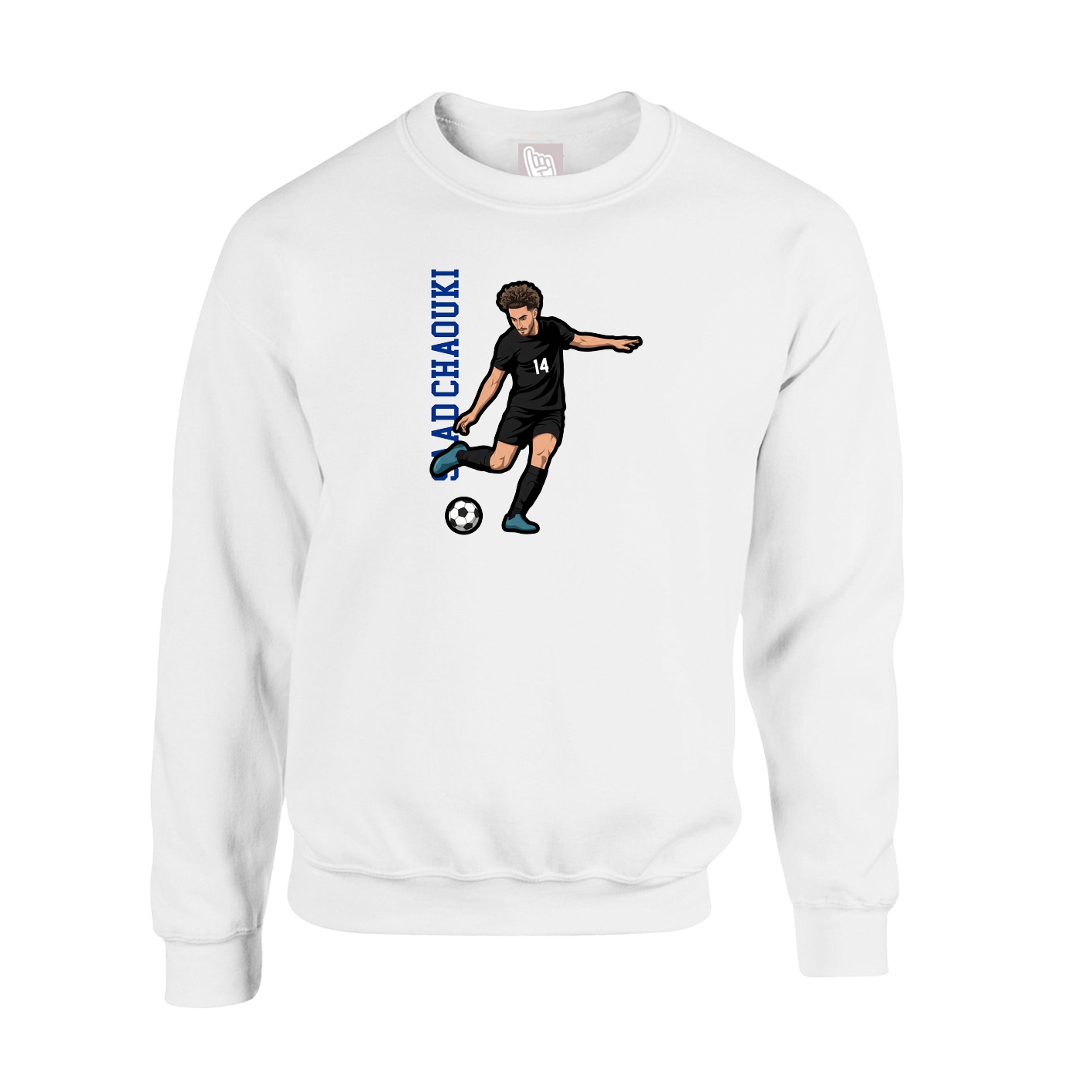 Fleece Crew — Name Vertical in White