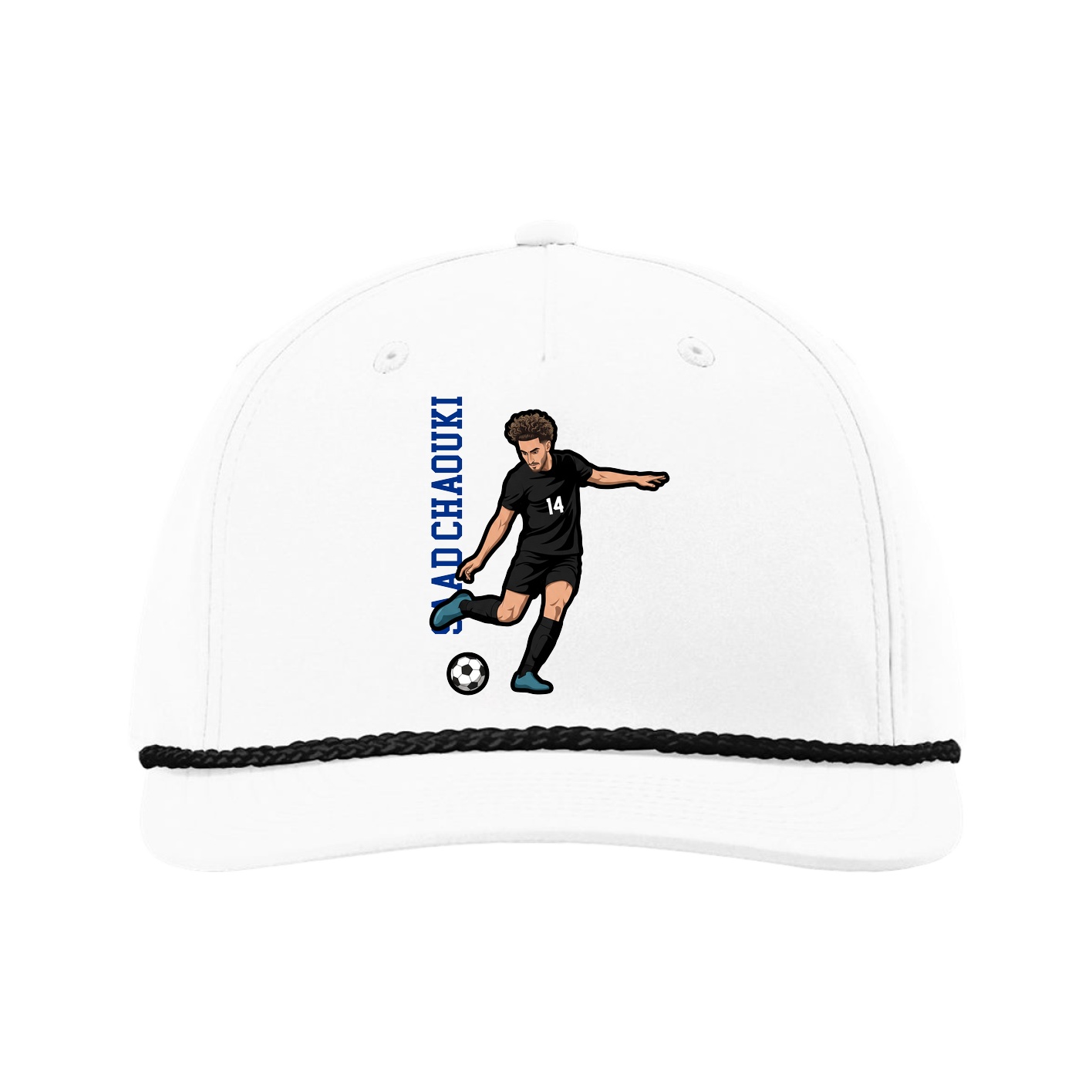 Five-Panel Classic Rope Cap — Name Vertical in White