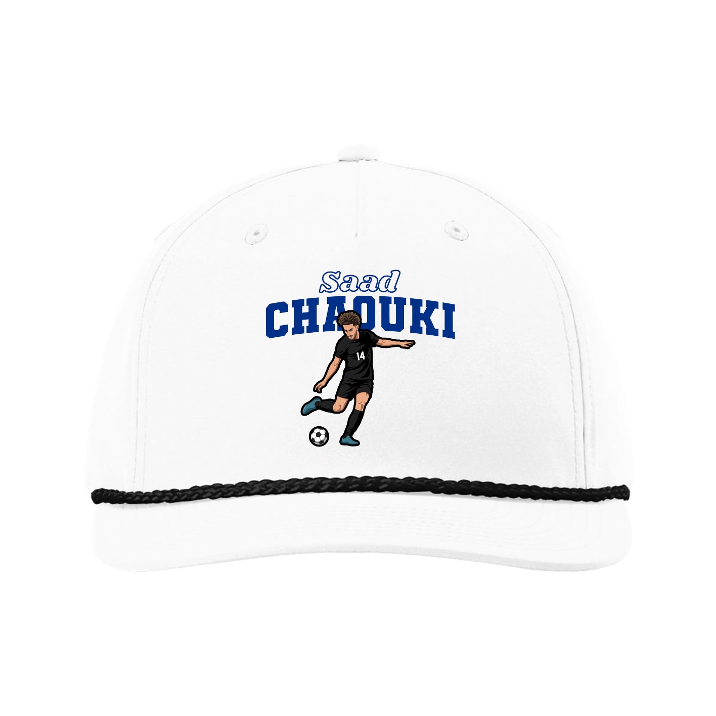 Five-Panel Classic Rope Cap — Name Arch in White