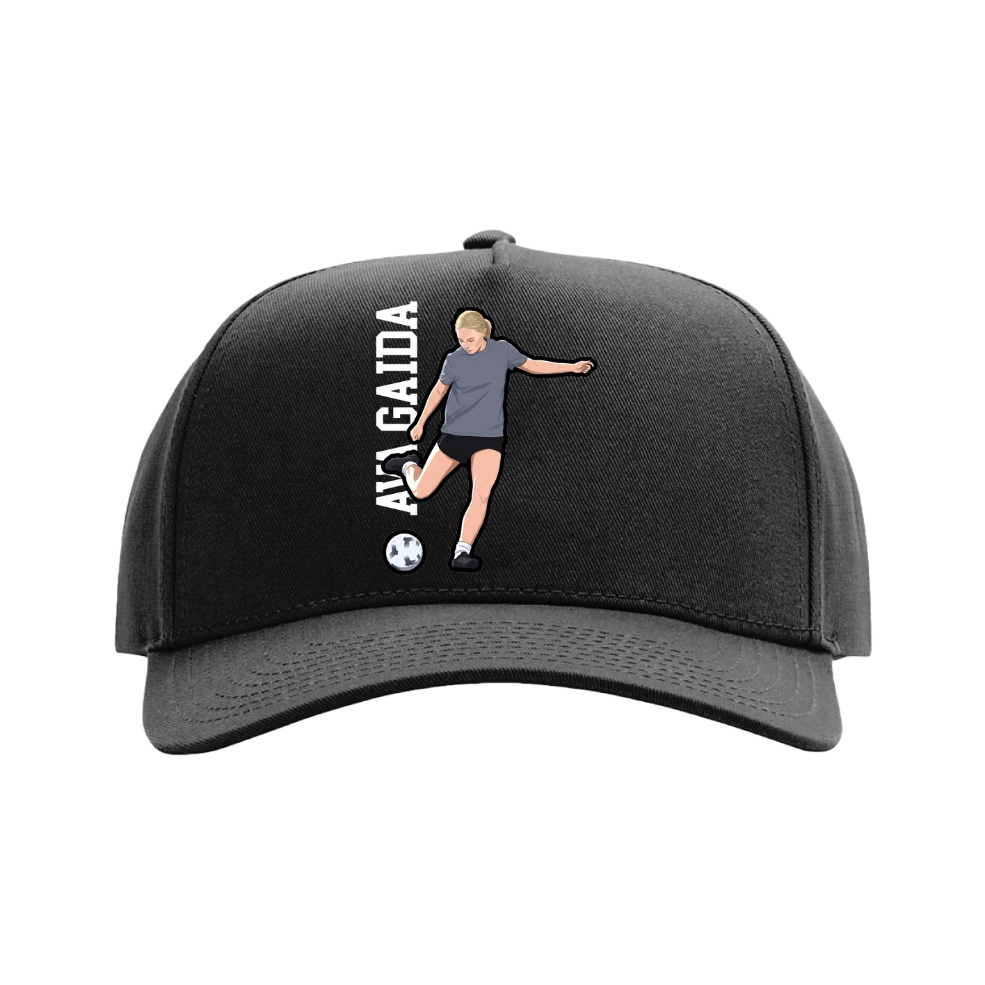 Full Fabric Five-Panel Champ Cap — Name Vertical in Black