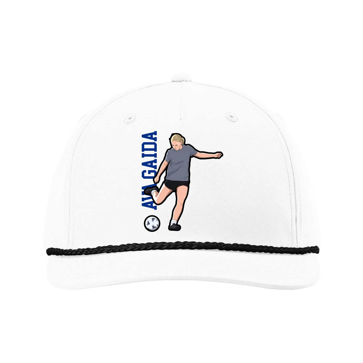 Five-Panel Classic Rope Cap — Name Vertical in White