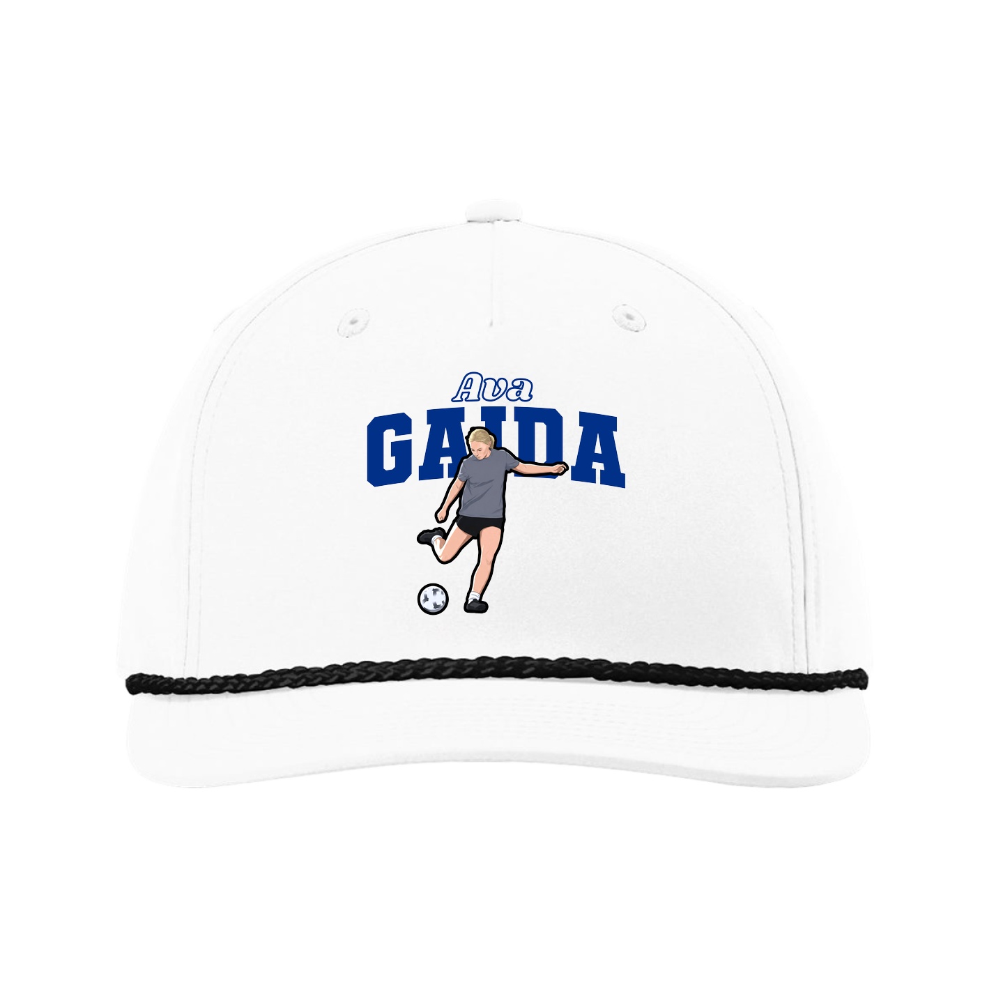 Five-Panel Classic Rope Cap — Name Arch in White