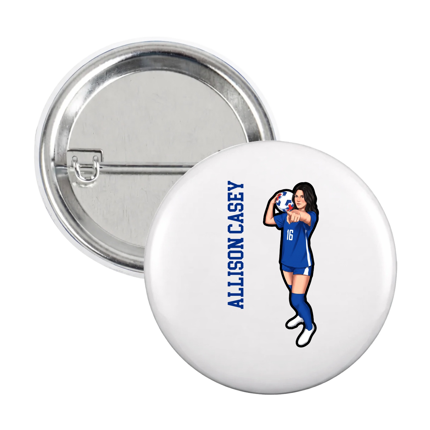Game Day Button — Name Vertical in White