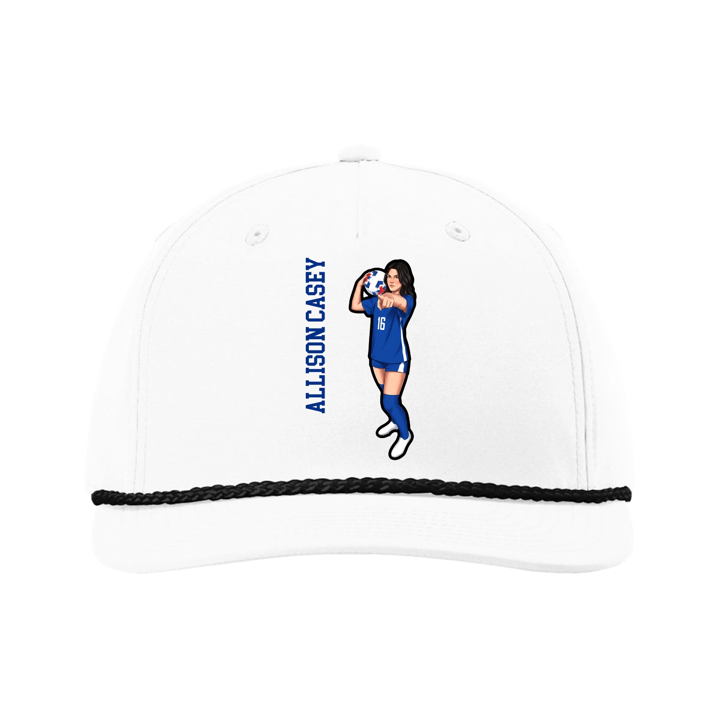 Five-Panel Classic Rope Cap — Name Vertical in White