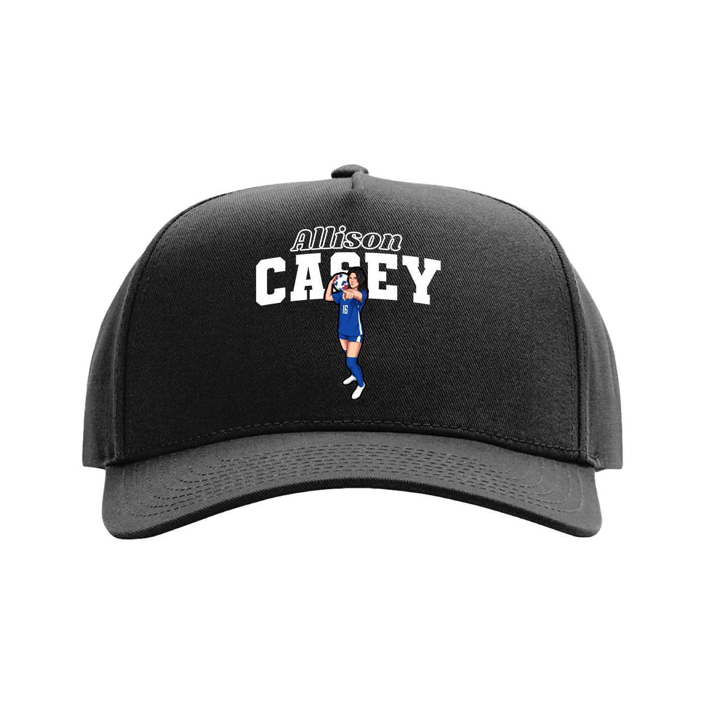 Full Fabric Five-Panel Champ Cap — Name Arch in Black