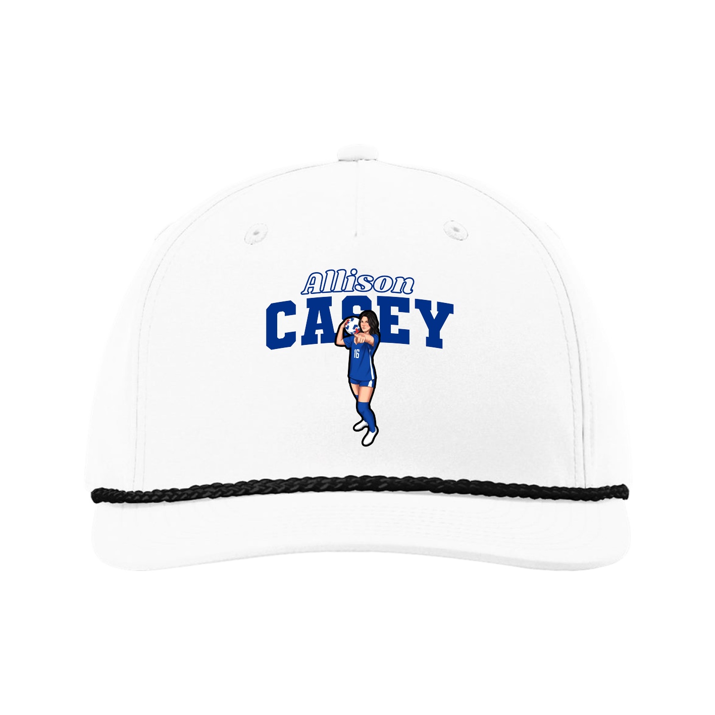 Five-Panel Classic Rope Cap — Name Arch in White