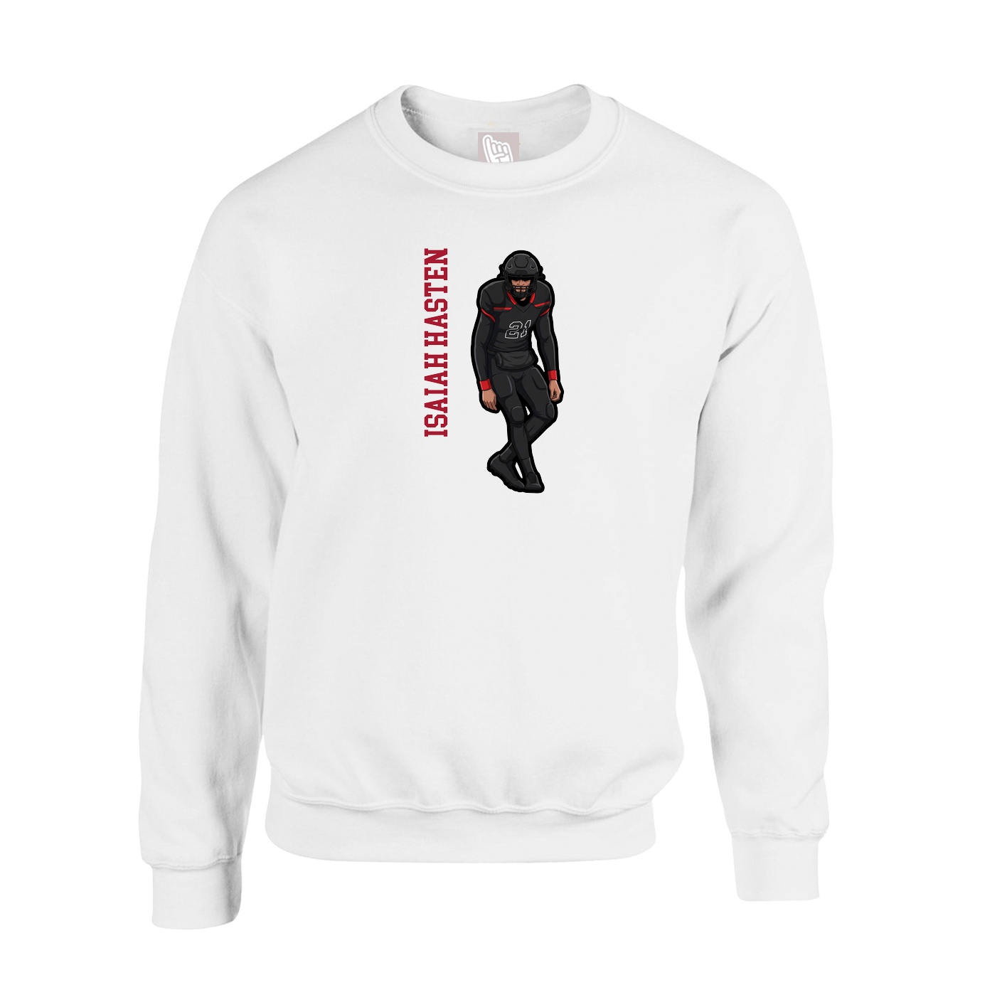 Fleece Crew — Name Vertical in White