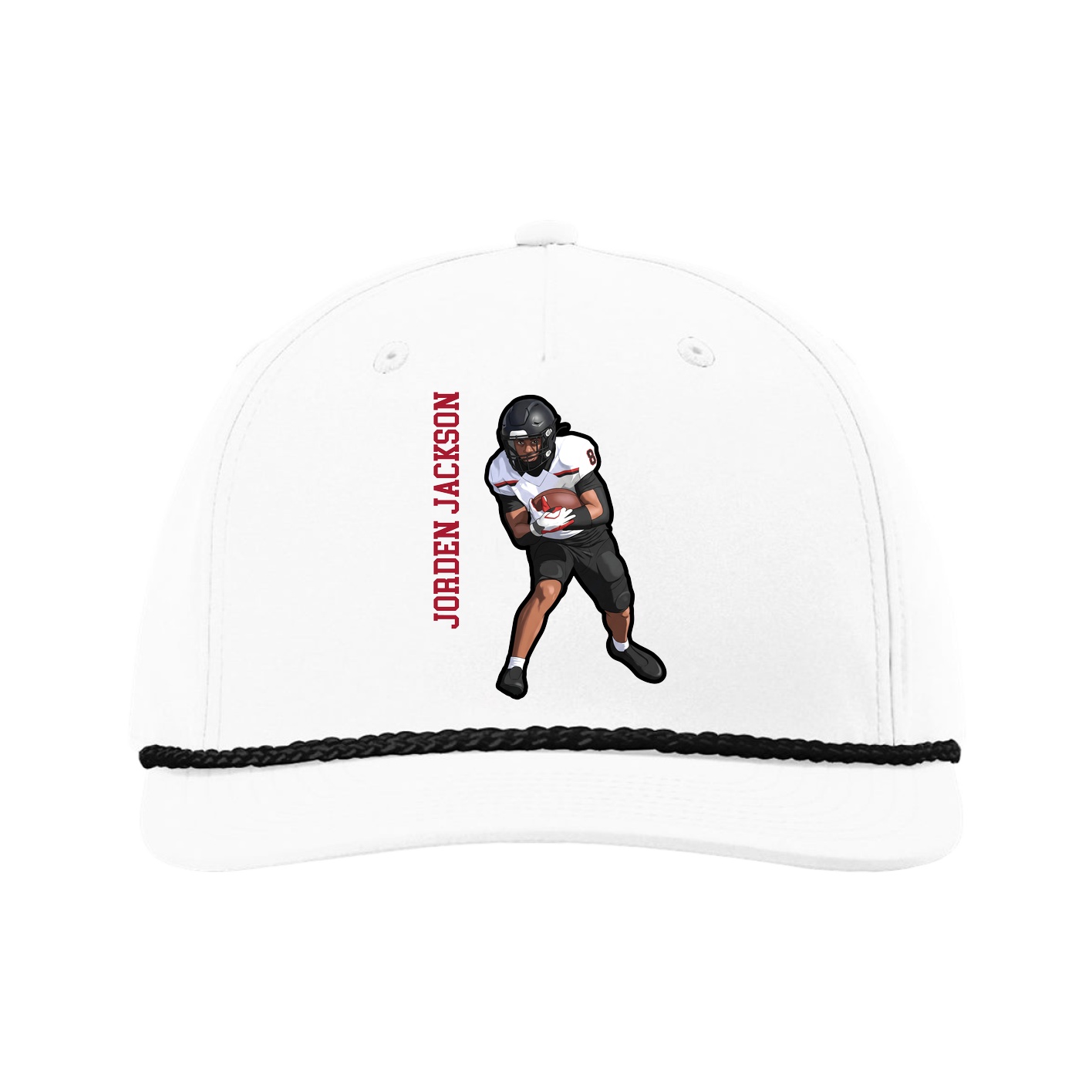 Five-Panel Classic Rope Cap — Name Vertical in White