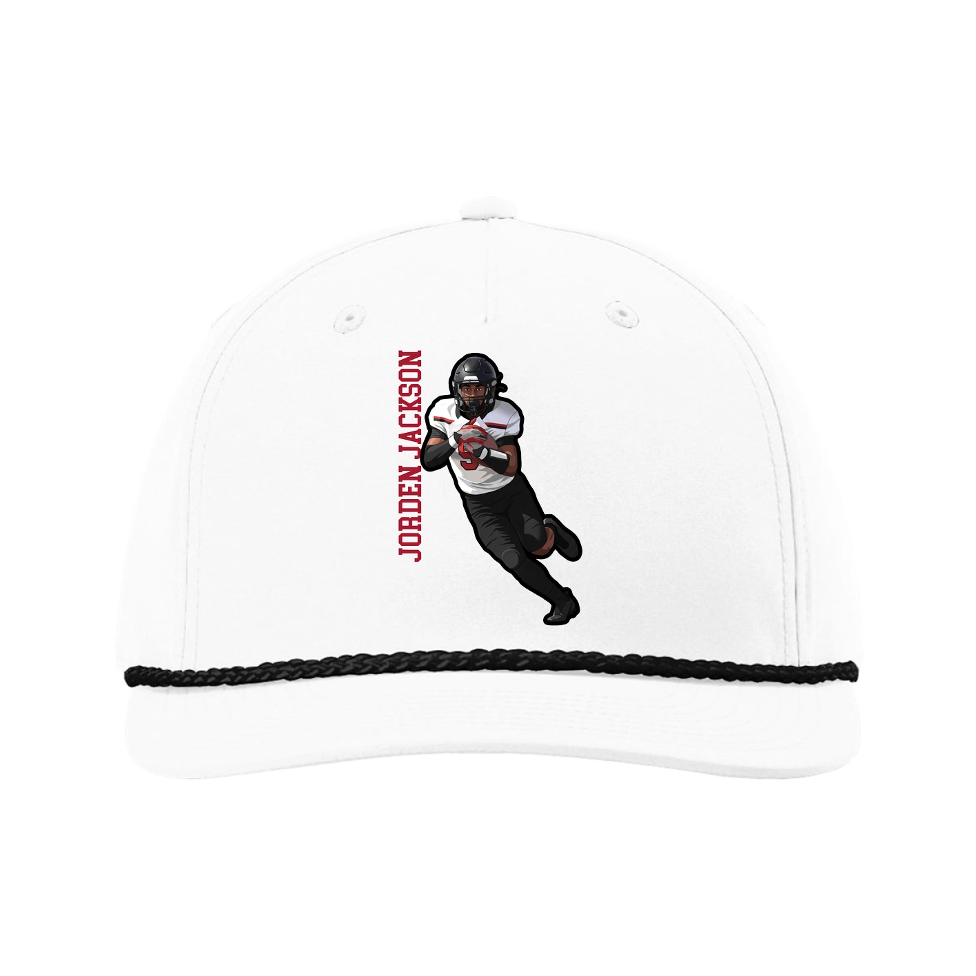 Five-Panel Classic Rope Cap — Name Vertical in White