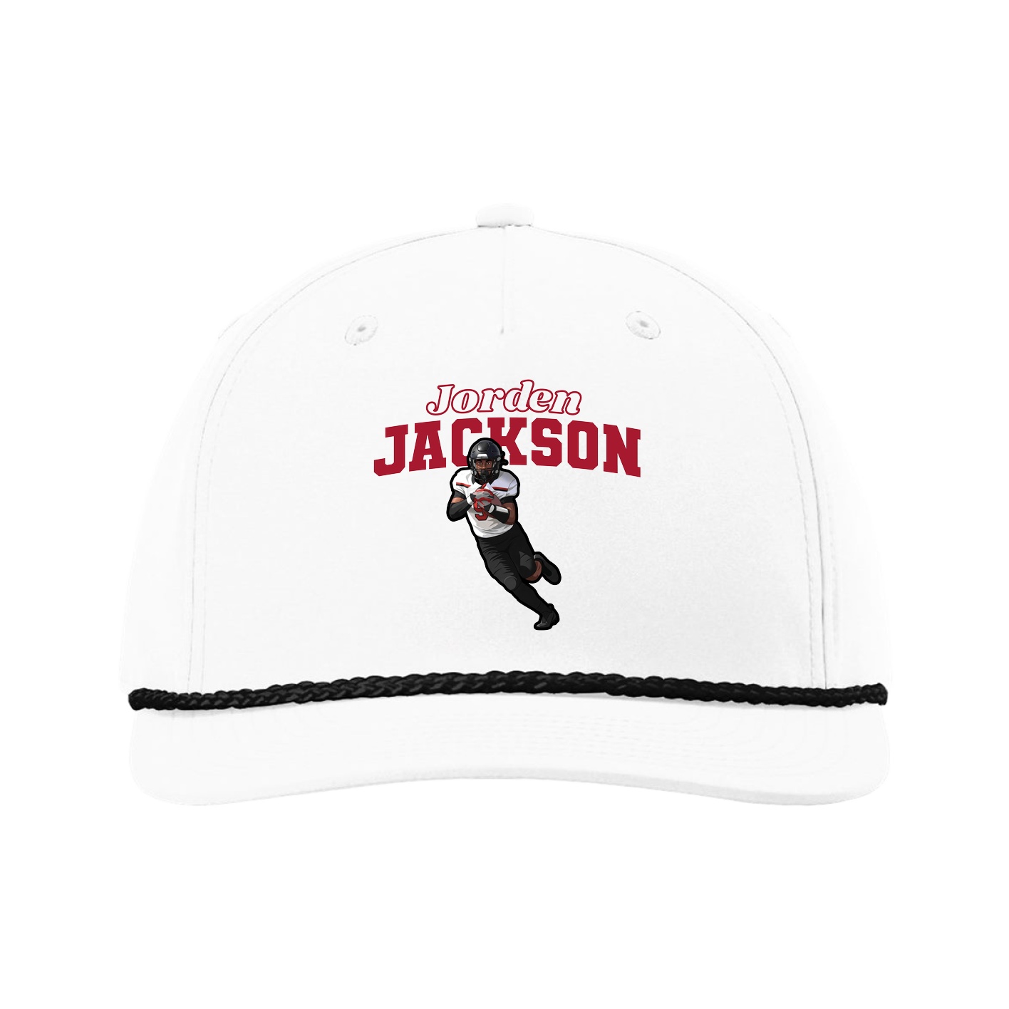 Five-Panel Classic Rope Cap — Name Arch in White