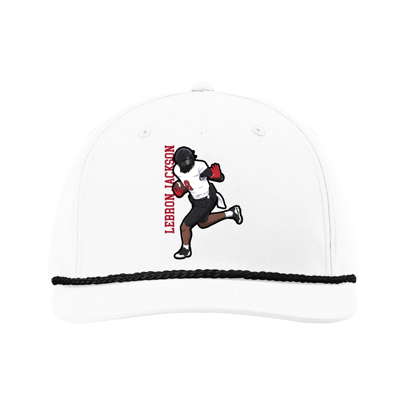 Five-Panel Classic Rope Cap — Name Vertical in White