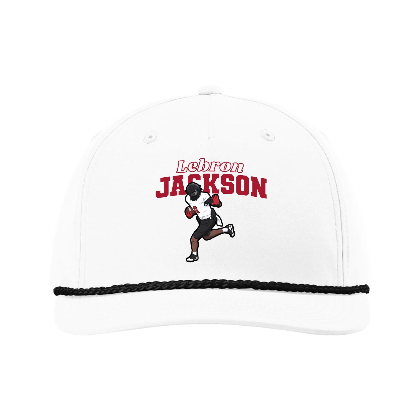 Five-Panel Classic Rope Cap — Name Arch in White