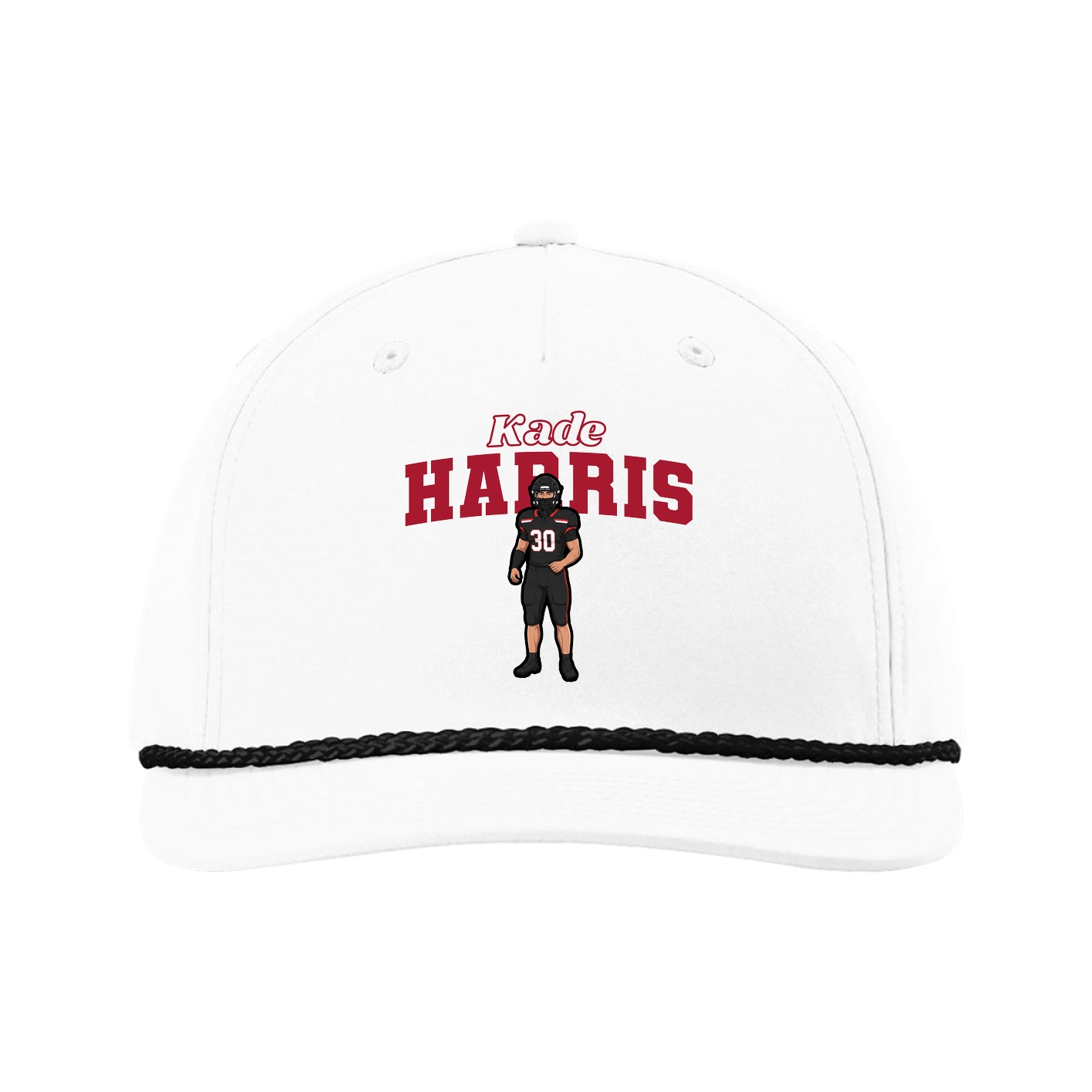 Five-Panel Classic Rope Cap — Name Arch in White