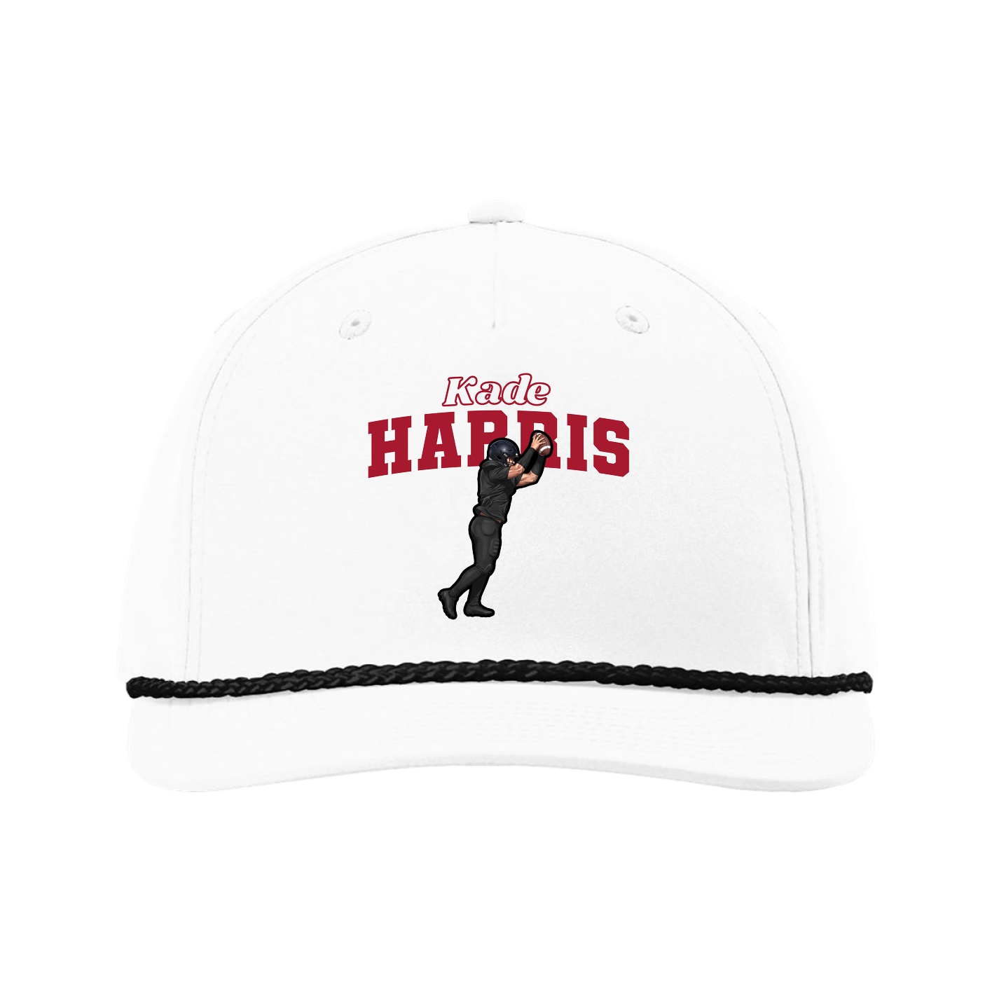 Five-Panel Classic Rope Cap — Name Arch in White
