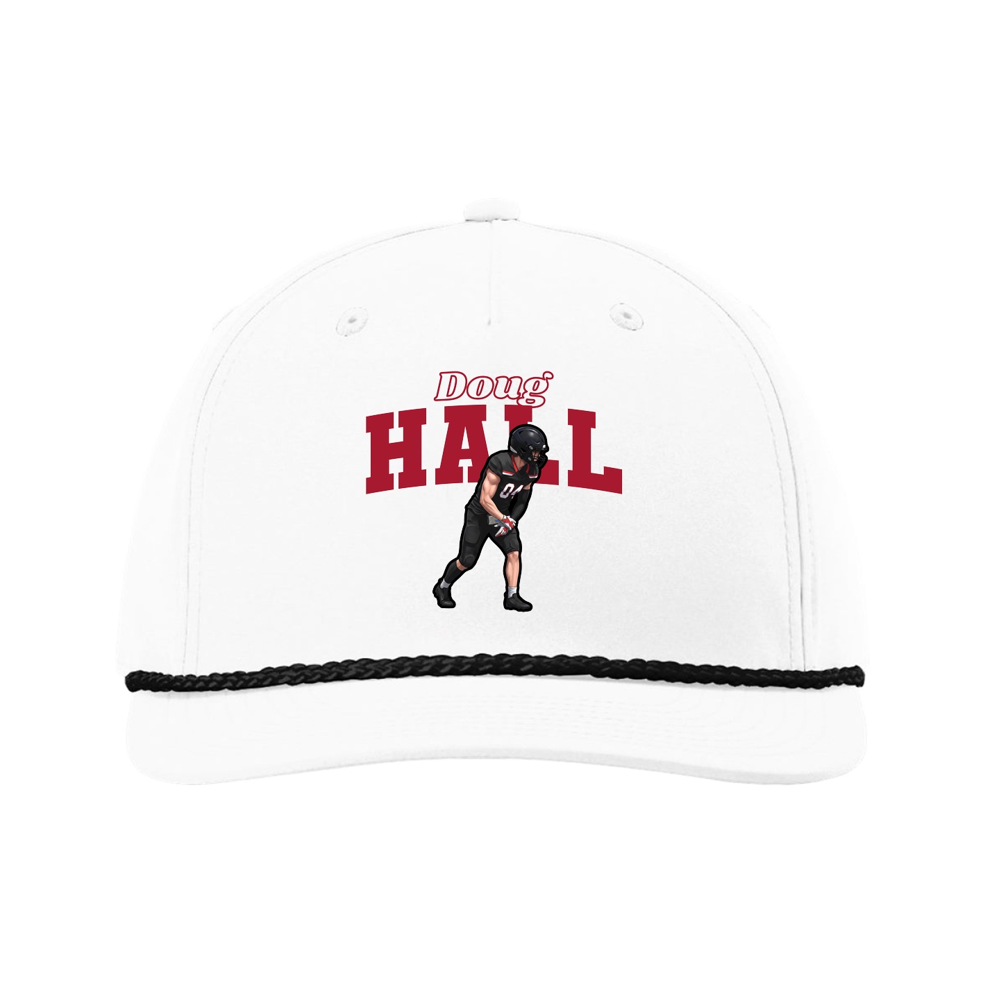 Five-Panel Classic Rope Cap — Name Arch in White
