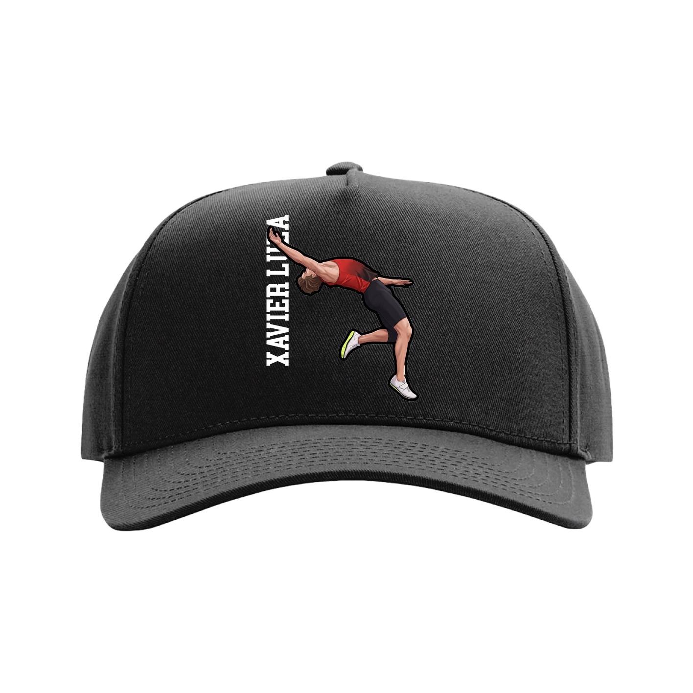 Full Fabric Five-Panel Champ Cap — Name Vertical in Black