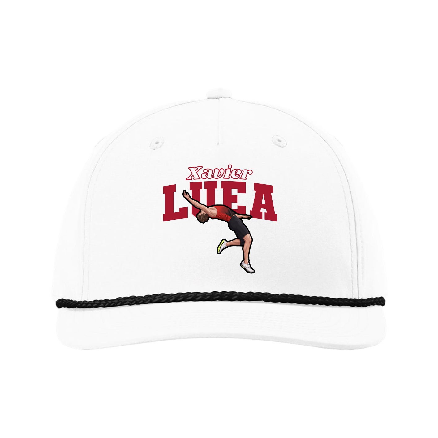 Five-Panel Classic Rope Cap — Name Arch in White