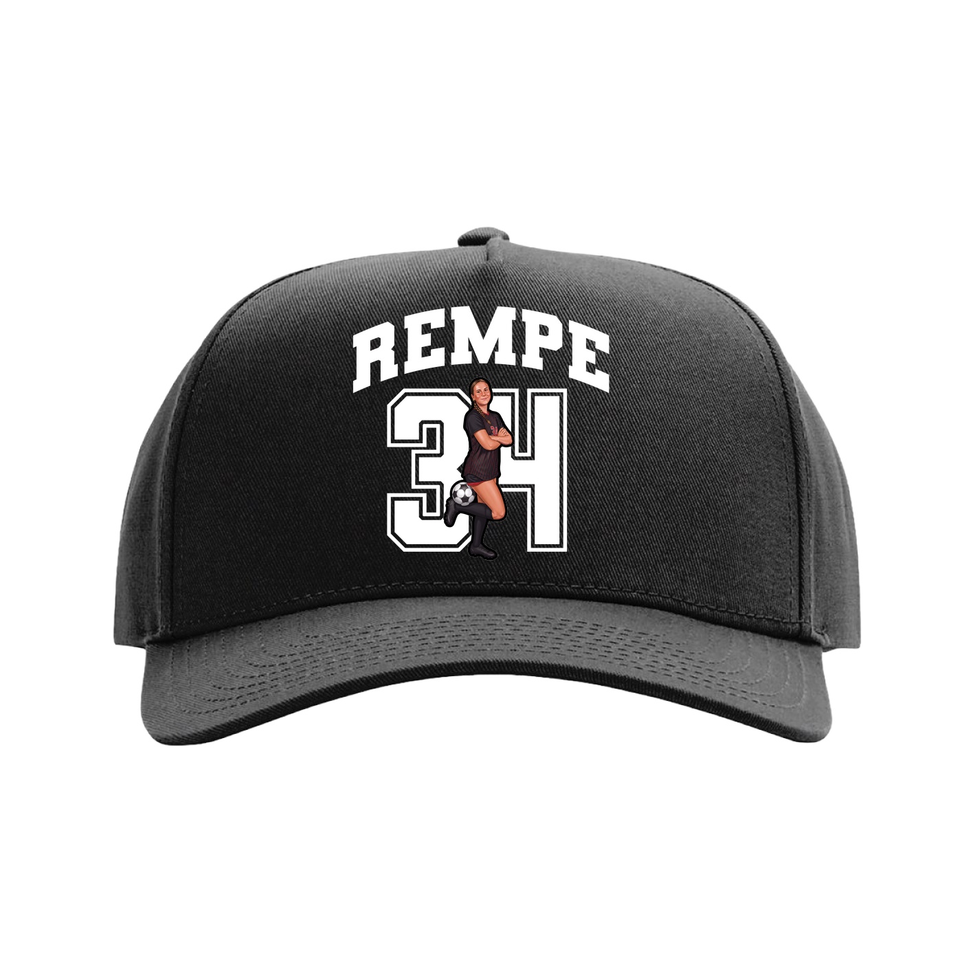 Full Fabric Five-Panel Champ Cap — Number in Black