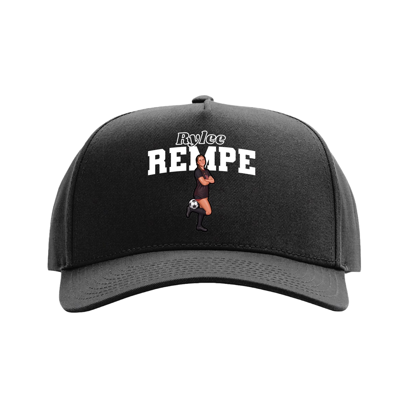 Full Fabric Five-Panel Champ Cap — Name Arch in Black