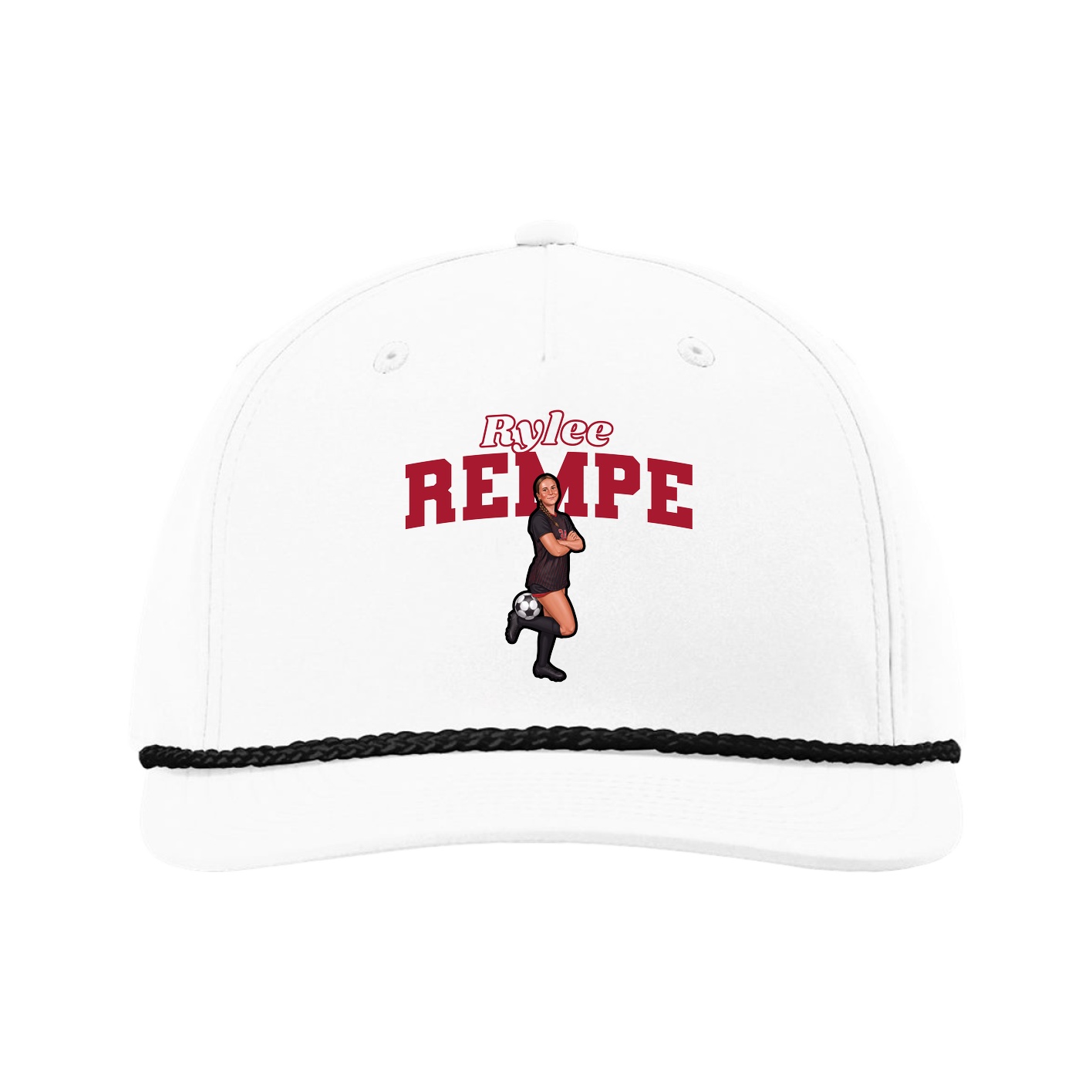 Five-Panel Classic Rope Cap — Name Arch in White