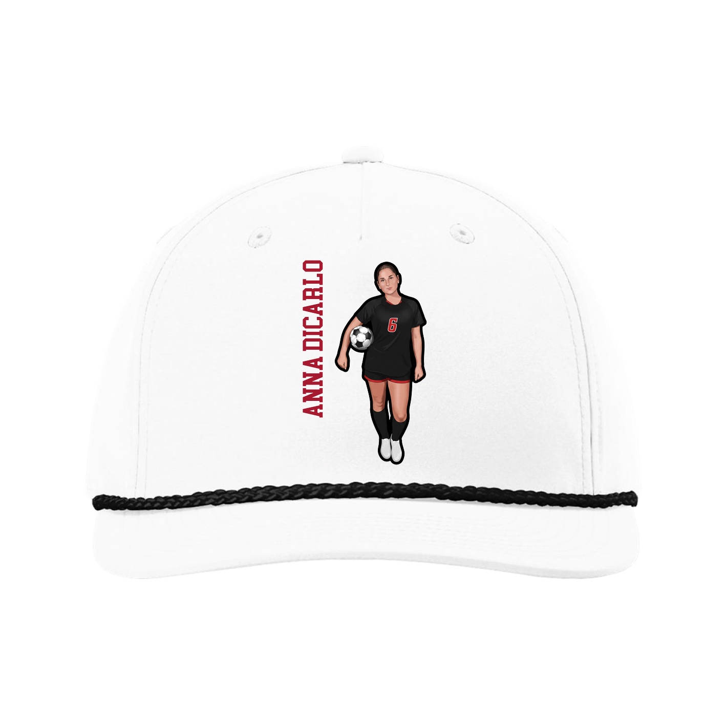 Five-Panel Classic Rope Cap — Name Vertical in White
