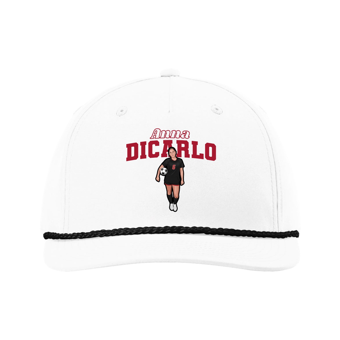 Five-Panel Classic Rope Cap — Name Arch in White