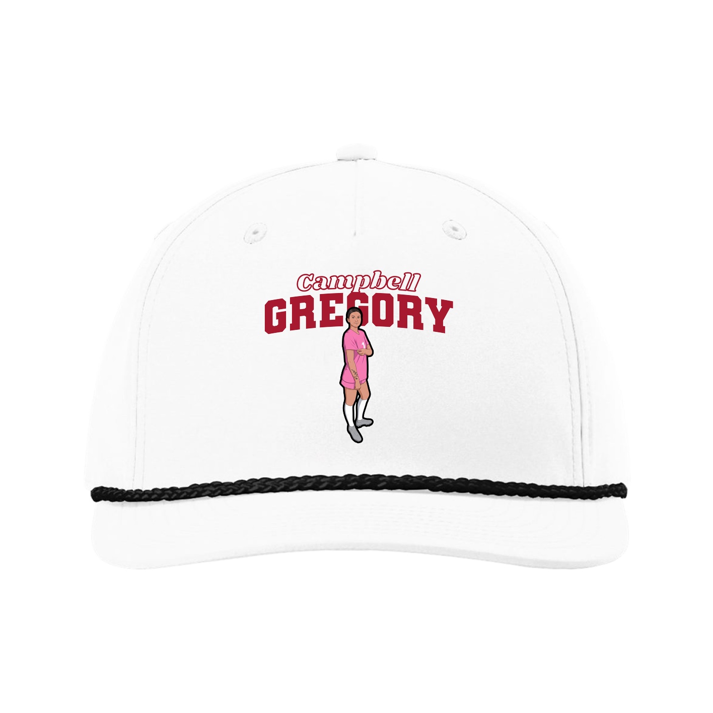 Five-Panel Classic Rope Cap — Name Arch in White