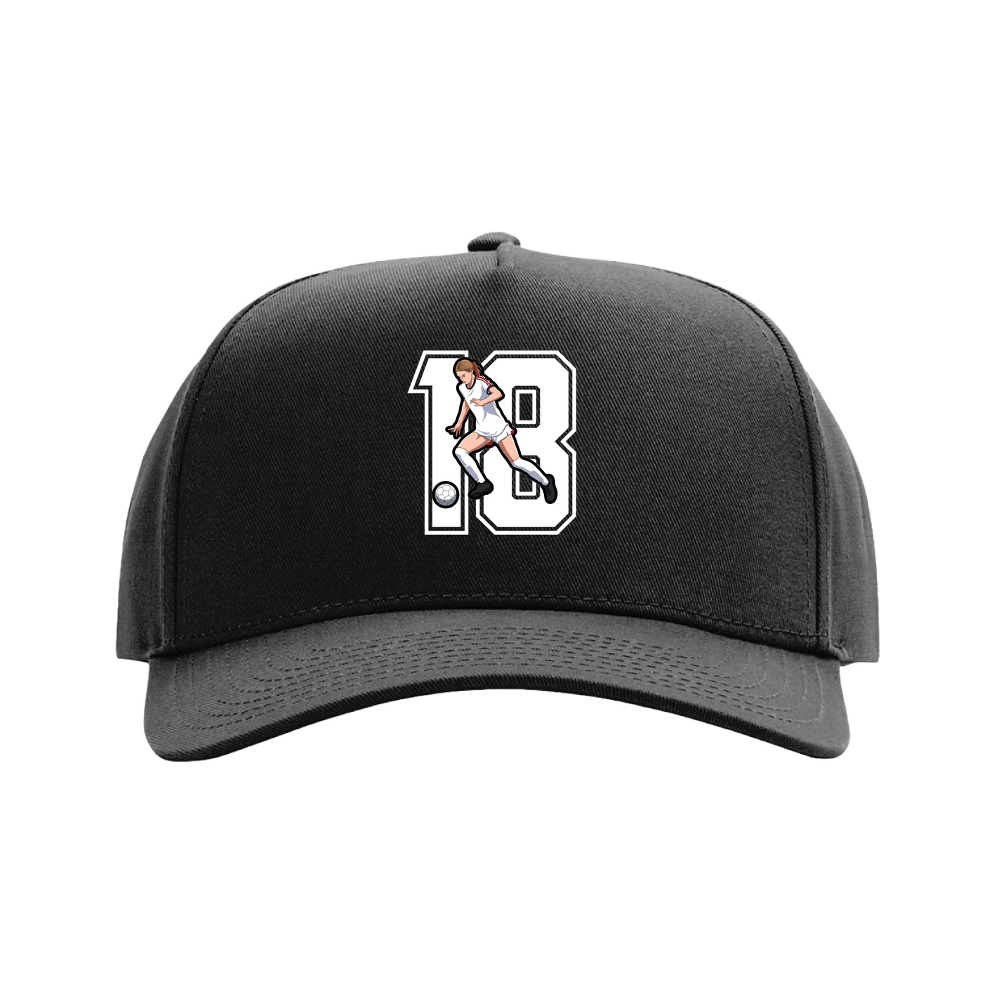 Full Fabric Five-Panel Champ Cap — Number in Black